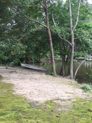 The back of one section of apartments has a waterway for canoeing.