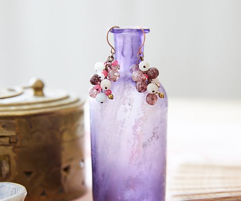 Strawberry Quartz grape bundle earrings