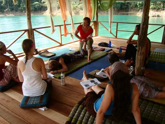 Sunny teaching Thai Yoga Massage for the Integral Touch Institute in southern Thailand