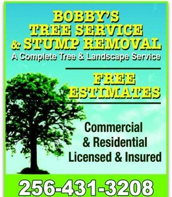 Bobbys Tree Service & Stump Removal (256)431-3208