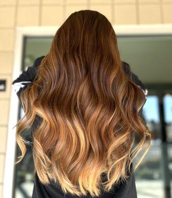 Balayage with ginger hues