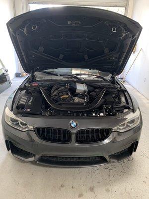 A 2016 bmw M4 that needed a new oil stand gasket and fuel injector. The customer happily drove away with the car "feeling brand new"