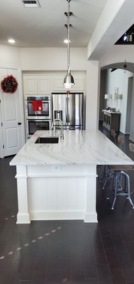 Our amazing new quartzite kitchen island countertop installed by Emerald Granite Works!