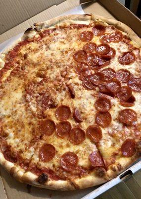 The best pizza, half pepperoni pizza