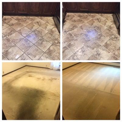 Before and after pics of tile and carpet cleanings.