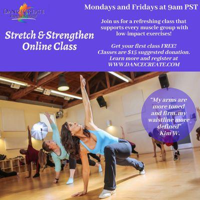 danceCREATE's Stretch & Strengthen Online Schedule-July 10, 2020