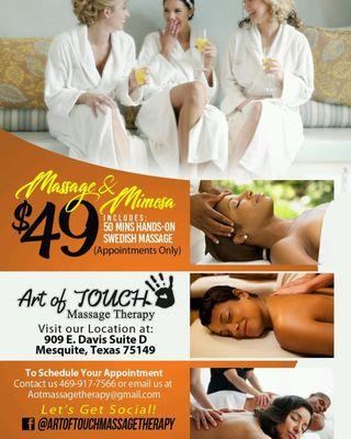 $49 Saturdays Only - Massage & Mimosa (Appointments Required).