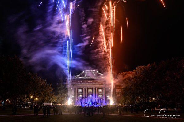 Homecoming weekend pep rally on the Main Quad