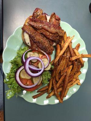 Peppercorn bacon burger with provolone!