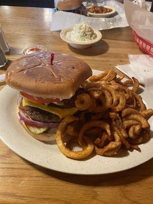 Big Bacon Cheeseburger with curly fries