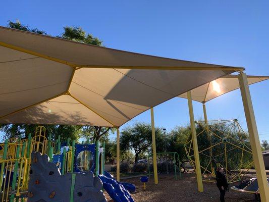 Entire play area covered with sun shade