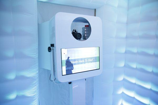 Inside our Beautiful Inflatable Style Photo Booth with LED Lights. Booth Available in White, Black or Gold Colors.