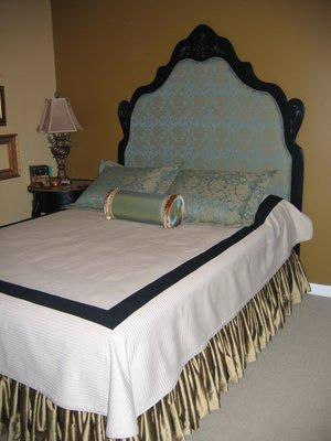 Custom headboard and bedding.