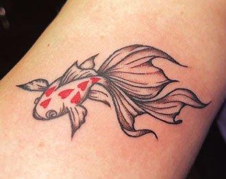 Goldfish Tattoo with Hearts in Knoxville, Fish Tattoos