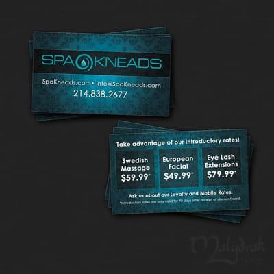 Discount Handout for Spa Kneads in North Dallas.