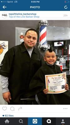 Little Abels first Mo-hawk by Pete Reyes @ topoftheline barbershop