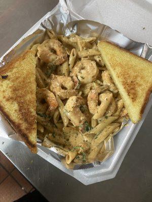 East Atlanta, black and penne Alfredo with shrimp