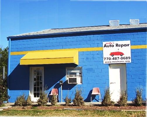 bright sunny day at Andys Auto repair .