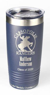 Our etched tumblers feature the school logo and each graduate's name.