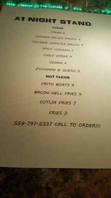 the take out menu. they'll deliver to you in frank's place, but looks like they got rid of my favorite pork taco :(