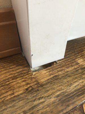 Floorboards cut wrong and never filled or fixed.