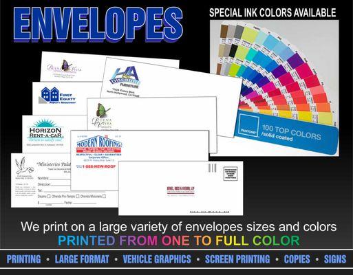 Custom Printed Envelopes, many stocks to choose from