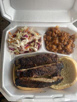 Badd Newz BBQ Rib Plate with Baked beans and Cole slaw