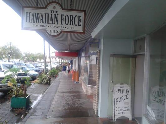 The Hawaiian Force is located on Hilo Bay front at 184 Kamehameha Ave near The Sally Shop & Sig Zane.