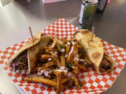 Chicken tikka and beef bihari phatties with masala fries