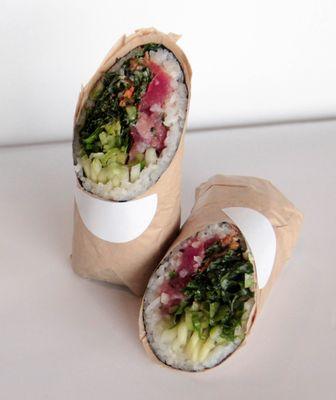 Tuna Poke and Kale Sushi Burrito (Salmon and Crab Mix Sushi Burrito say stop copying them!)