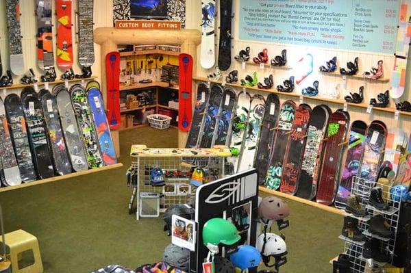 Snowboard and bindings area.