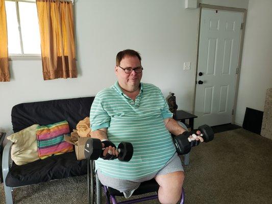 My client Ron is a bilateral amputee that I train at his home. His goals are to get stronger and healthier.