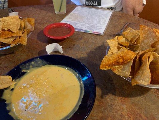 Large queso and their famous chips. Their fresh salsa rocks too!