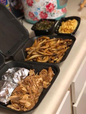 Chicken, fries, Mac and cheese and collard greens - EXCEPTIONAL.