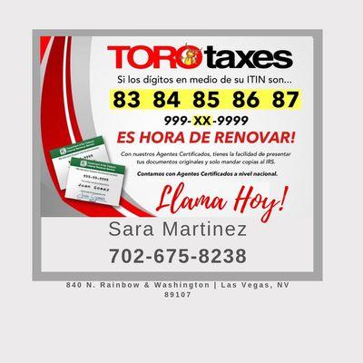 Need help renewing Your ITIN? Call Sara Today 702-675-8238