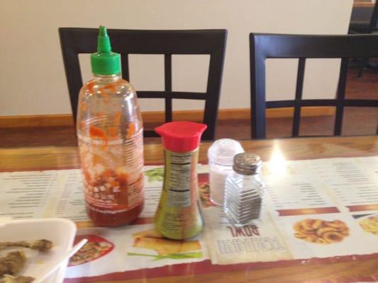 Condiments on table