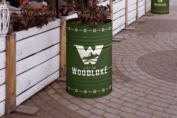 Mockup of barrel planter we designed for The City of Woodlake