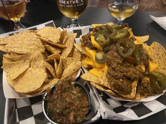 Chips and salsa and Loaded nachos, solid.