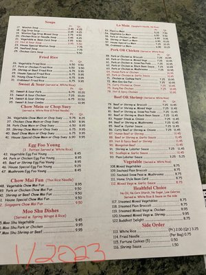 Updated menu 2023