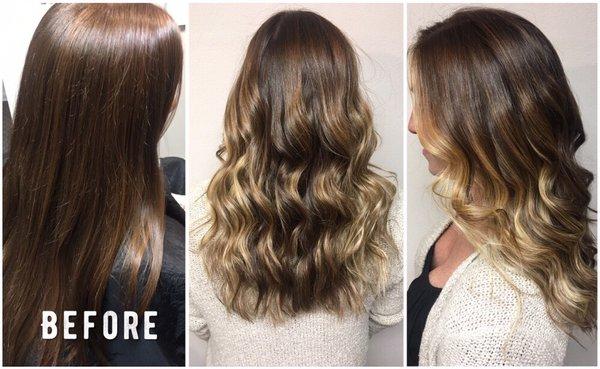 Auburn hair amplified with blonde balayage