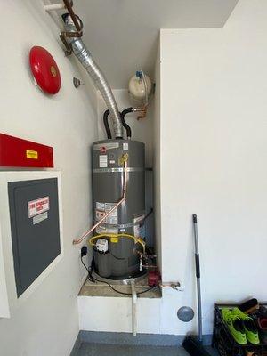 Bradford White Water Heater, installation up to code.