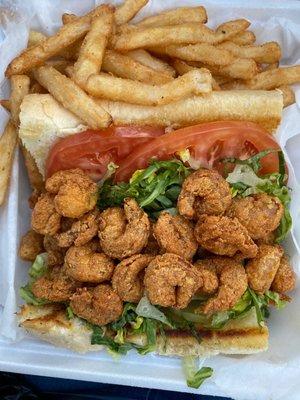 Shrimp po'boy and fries