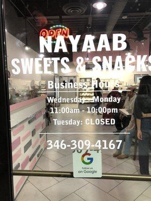 Nayaab Sweets- timings and phone