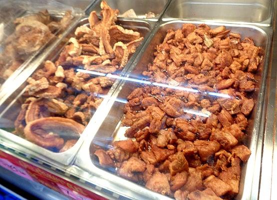 Chicharrones and other hot food items are available.