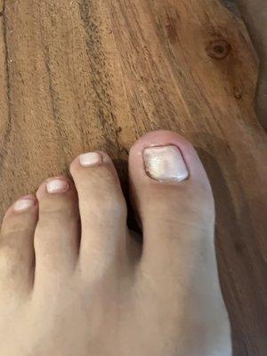 "final $80" gel pedicure used wrong color ,never shaped them, has splotches and other color showing through