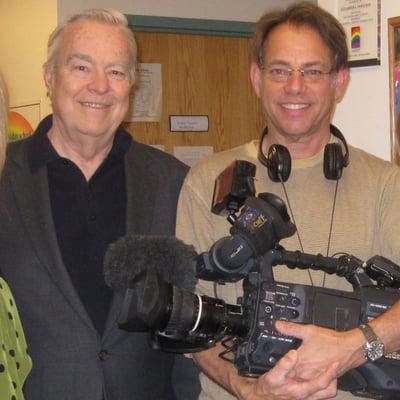 Chicago Videographer Ned Miller filming legendary TV anchorman Bill Kurtis for a documentary fund raiser.