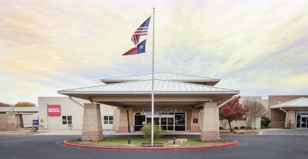 Comanche County Medical Center (CCMC), main entrance to hospital, outpatient clinics and pharmacy.