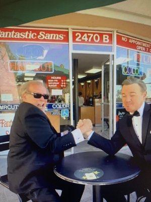 Jack and Caprio arm wrestling in front of our Salons !! :)