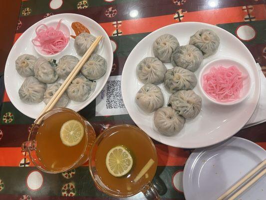 Ginger Lemon Tea with veg chive momo