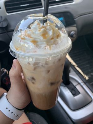 Iced caramel latte. Delicious and indulgent. Definitely won't be a daily occurrence